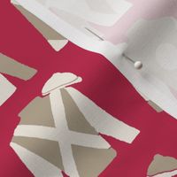 Classic Jockey Silks  - viva magenta red, khaki and ivory