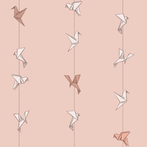 Paper cranes. Japanese birds. Japanese cranes. Origami. Vertical. Delicate wallpaper.
