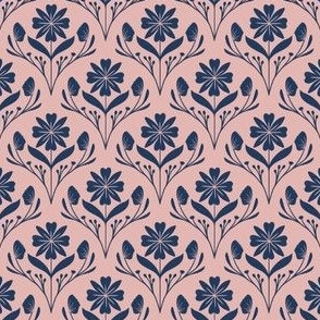 Duotone Dark Navy Blue on Pink Symmetry Flower (medium scale) 
