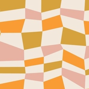 Checkered spring feeling / Large scale / Mustard+pink+orange