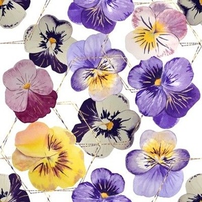 Watercolour Pansies purple background, buds flowers, floral, hand painted flowers