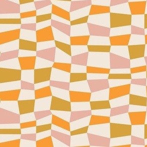 Checkered spring feeling / Small scale / Mustard+pink+orange