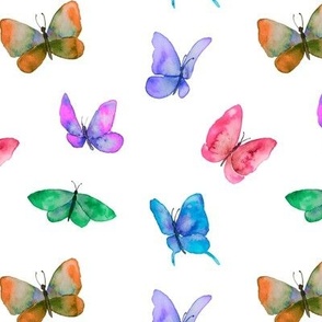 Rainbow Watercolor Butterflies on White