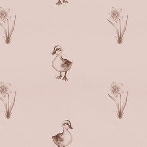 Vintage Ducklings and Daffodils in Regency Pink - Coordinate