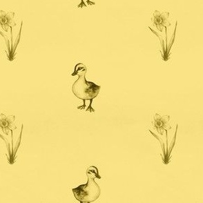 Vintage Ducklings and Daffodils in Saffron Yellow - Coordinate