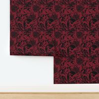 Black Art Nouveau Floral Damask on Burgundy