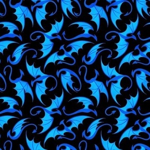 Dancing Dragons - Light Blue on Black