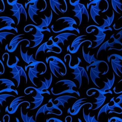 Dancing Dragons - Blue on Black