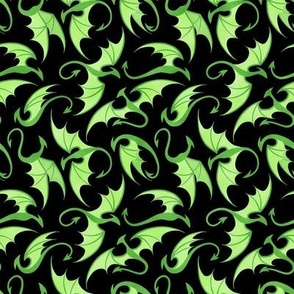 Dancing Dragons - Light Green on Black
