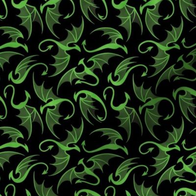 Dancing Dragons - Green on Black
