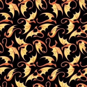 Dancing Dragons - Light Orange on Black
