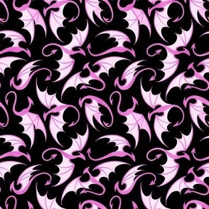 Dancing Dragons - Light Pink on Black