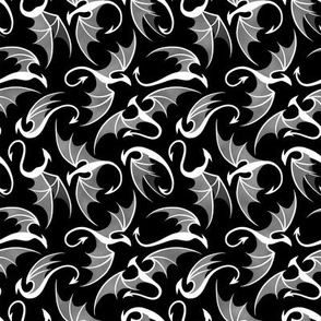 Dancing Dragons - White on Black