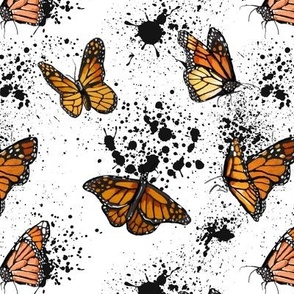 Monarchs on Black Ink Splatter