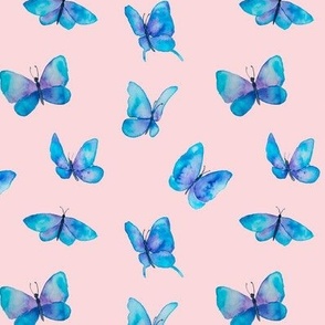 Blue Watercolor Butterflies on Pink