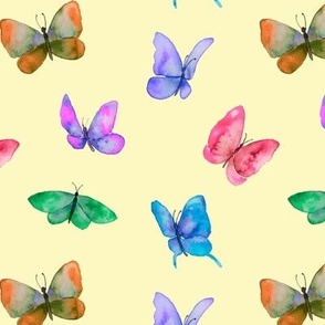 Rainbow Watercolor Butterflies on Yellow