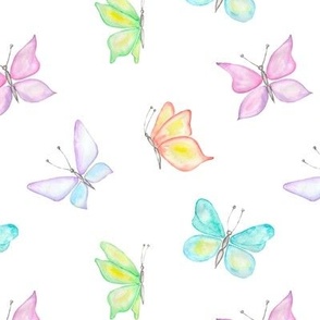 Pastel Rainbow Watercolor Butterflies on White