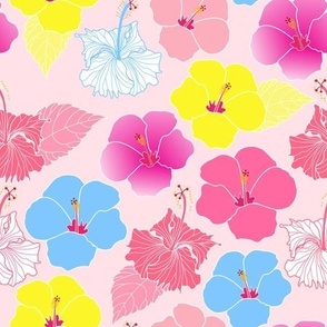 hibiscus pink. tropical  floral print