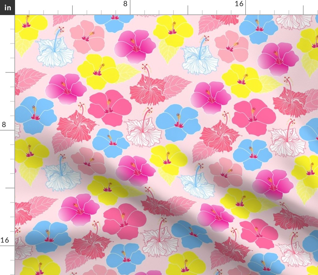 hibiscus pink. tropical  floral print