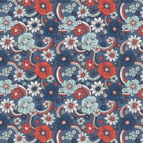 Rainbow Floral Muted Fourth of July- Medium Scale