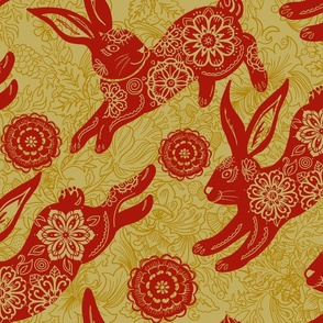 YEAR OF THE RABBIT Gold background print