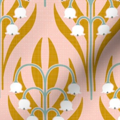 geometric floral lily of the valley art deco apricot mustard 12 "