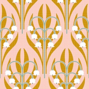 geometric floral lily of the valley art deco apricot mustard 12 "