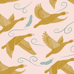 flying geese mustard blush pink 21 inch (24 inch wallpaper)