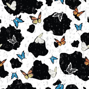 Cow Print with Realistic Butterflies