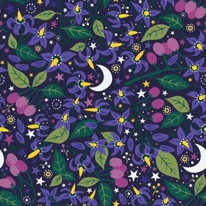 Bittersweet Nightshade - purple and raspberry on black - Small Scale
