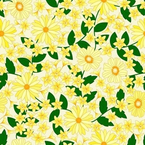 yellow floral garden in vintage style.