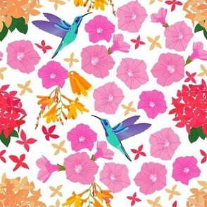 tropical floral pattern humming bird