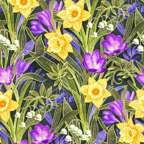 Spring Floral with Daffodils, Crocuses and Lily of the Valley - extra large
