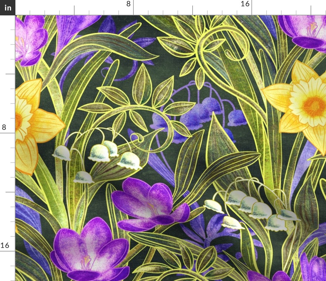 Spring Floral with Daffodils, Crocuses and Lily of the Valley - extra large