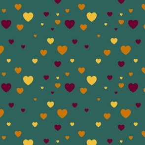 Burgundy, yellow and orange hearts - Medium scale