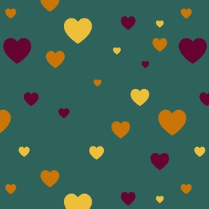 Burgundy, yellow and orange hearts - Large scale