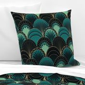 Emerald Green and Gold Art Deco Scallop