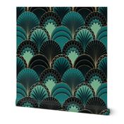 Emerald Green and Gold Art Deco Scallop