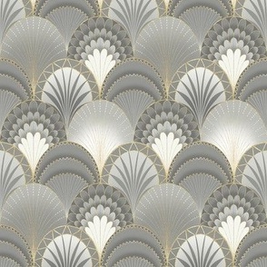 Platinum Grey and Gold Art Deco Scallop / Tiny Scale