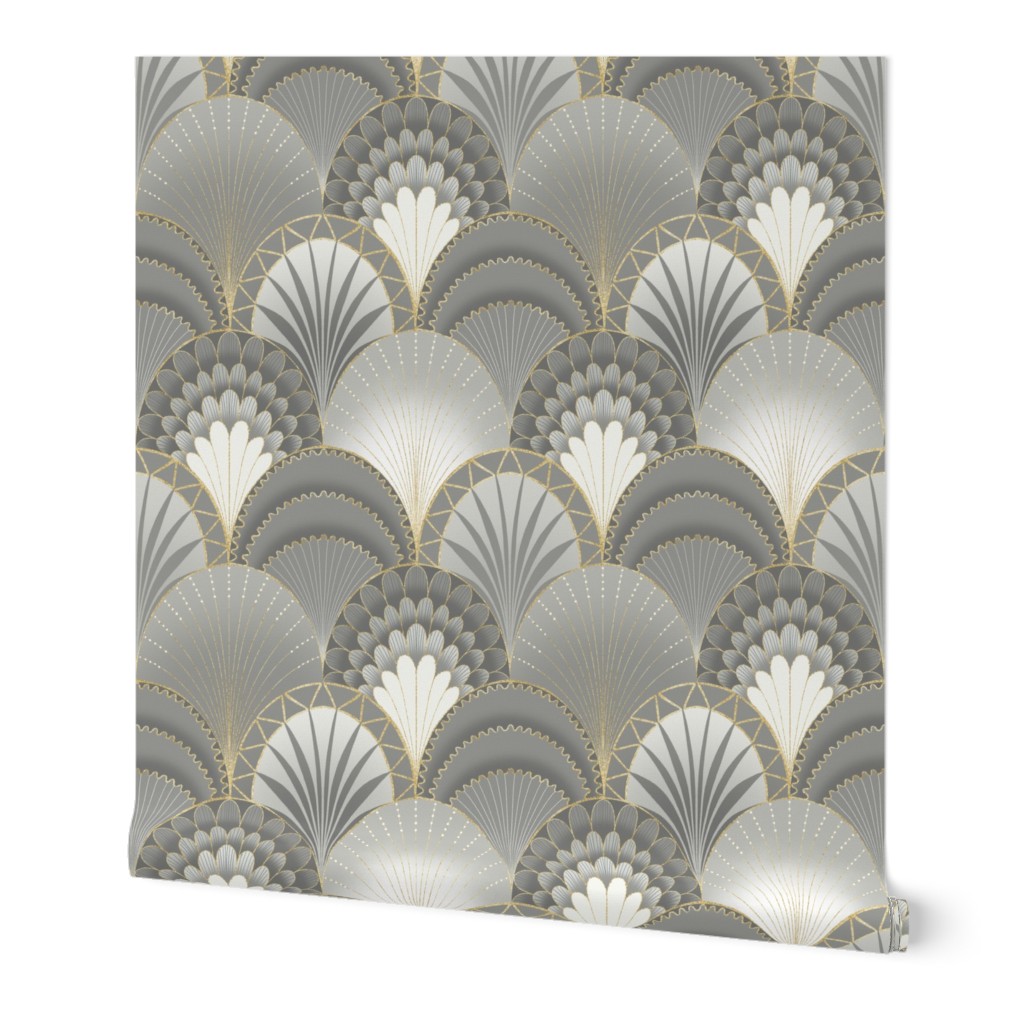 Platinum Grey and Gold Art Deco Scallop