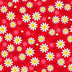 ditsy daisy flower red background