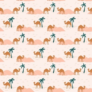Camels in the Oasis - peach, dark green - small