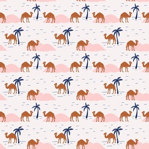Camels in the Oasis - light pink, dark blue - small