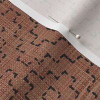 Sashiko Crosses on Rust (xl scale) | Hand stitched squares, Japanese sashiko stitching in anthracite on deep terracotta linen texture, boho kantha quilt, earthy terra-cotta rustic square pattern.
