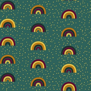 Yellow, orange, burgundy and green rainbows and dots - Large scale
