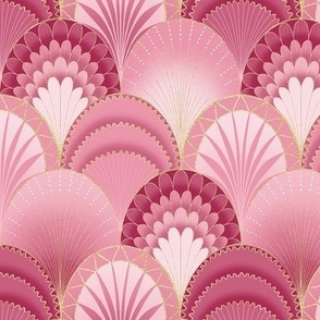 Rose Pink and Gold Art Deco Scallop / Small Scale