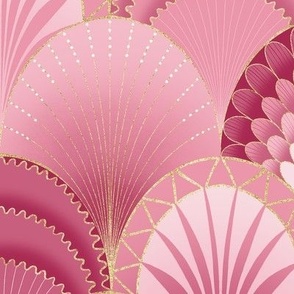 Rose Pink and Gold Art Deco Scallop