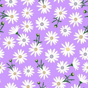 white ditsy daisy purple pattern