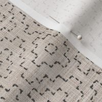 Sashiko Crosses on Ecru (large scale) | Hand stitched squares on beige, Japanese sashiko stitching in anthracite on unbleached linen texture, boho kantha quilt, rustic square pattern on taupe.