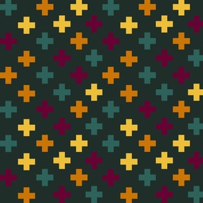 Green, orange, yellow and burgundy crosses - Large scale